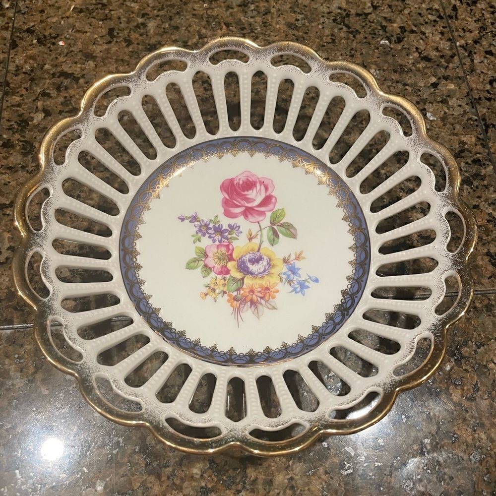 Vintage porcelain basket bowl
